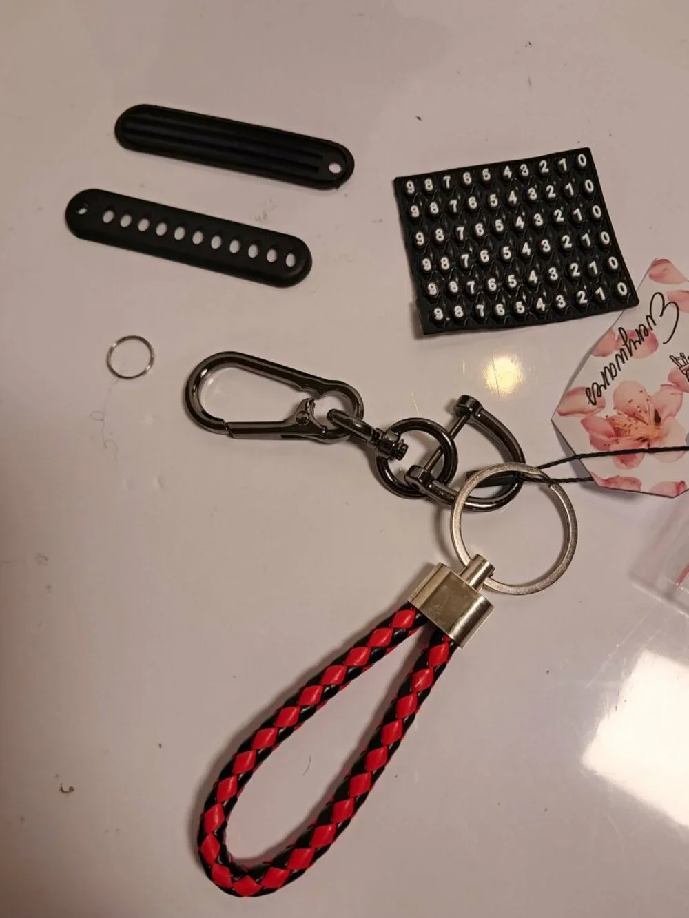 Red & Black Braided Keychain with DIY Contact Number Tag